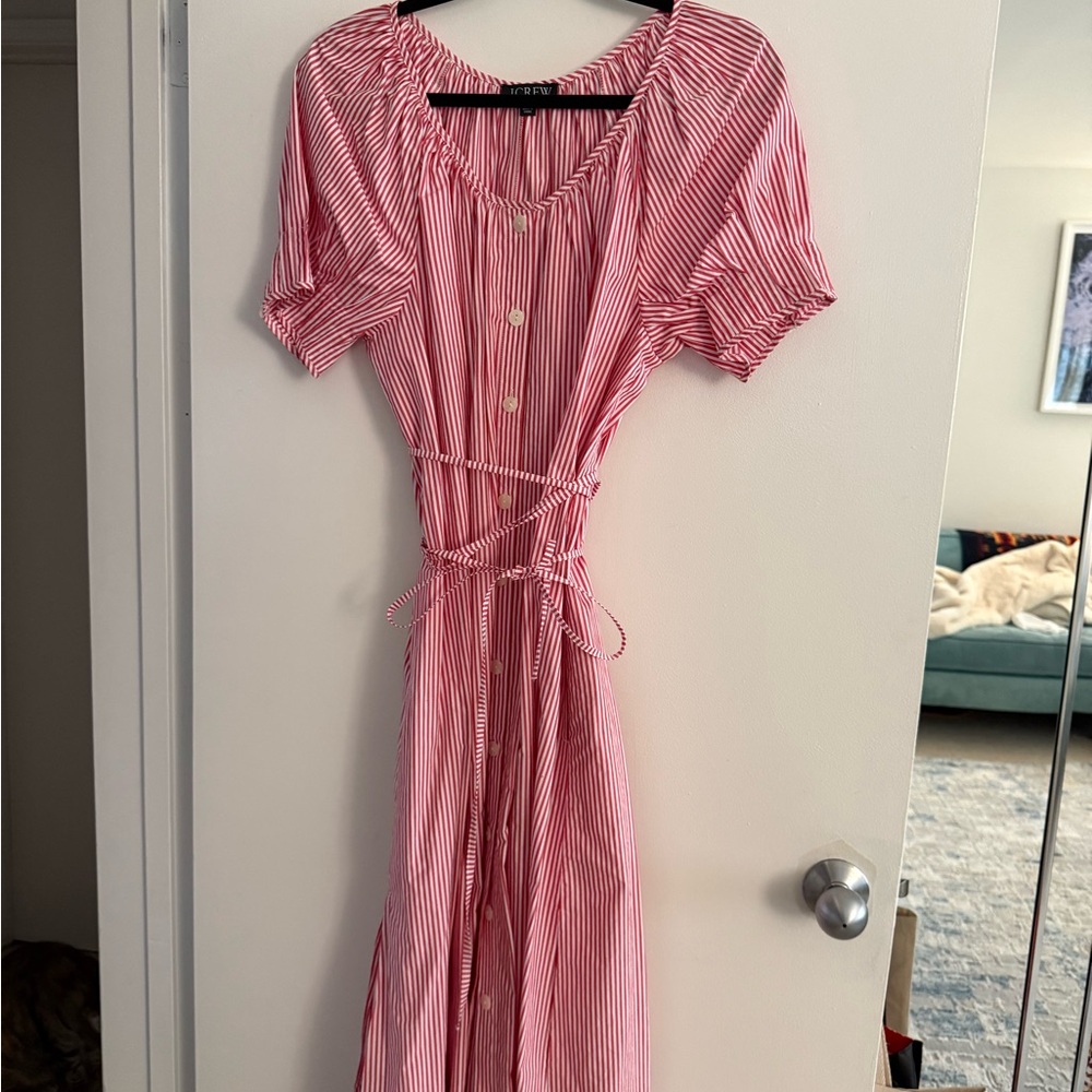 J. Crew Red and White Striped Midi Dress